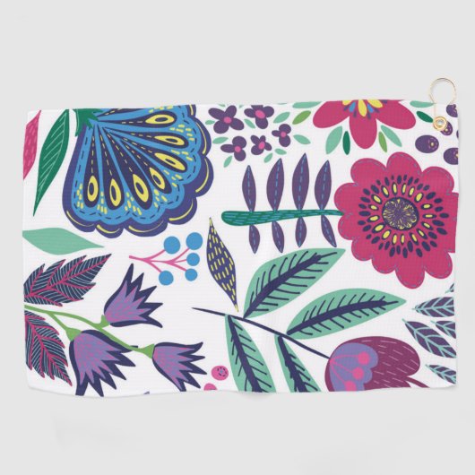 Serviette De Golf Motif floral d'art populaire magenta (Horizontal)
