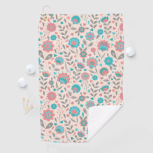 Serviette De Golf Motif floral d'art populaire turquoise et de