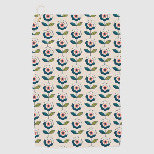 Serviette De Golf Motif floral de rétro turquoise (Devant)