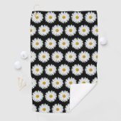 Serviette De Golf Motif floral marguerrier blanc sur noir (En situation)