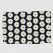 Serviette De Golf Motif floral marguerrier blanc sur noir (Horizontal)