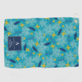Serviette De Golf Motif floral tropical de turquoise - ajoutez votre (Horizontal)