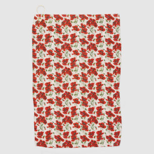 Serviette De Golf Motif floral vintage rouge coquelicot Art botaniqu