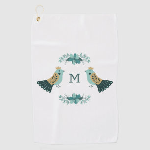 Serviette De Golf Motif folklorique scandinave avec oiseaux et fleur