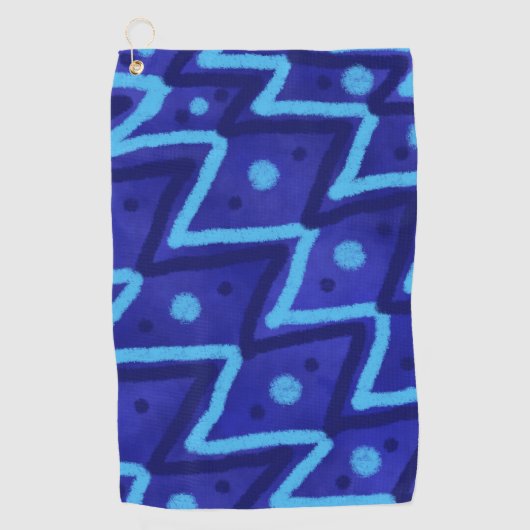 Serviette De Golf Motif funky à points en zigzag bleu (Devant)