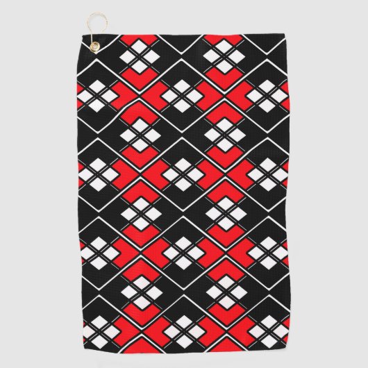 Serviette De Golf motif géométrique Abstrait - rouge, noir et blanc. (Devant)