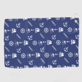 Serviette De Golf Motif illustratif de voile blanc+bleu marine (Horizontal)