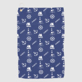 Serviette De Golf Motif illustratif de voile blanc+bleu marine (Devant)