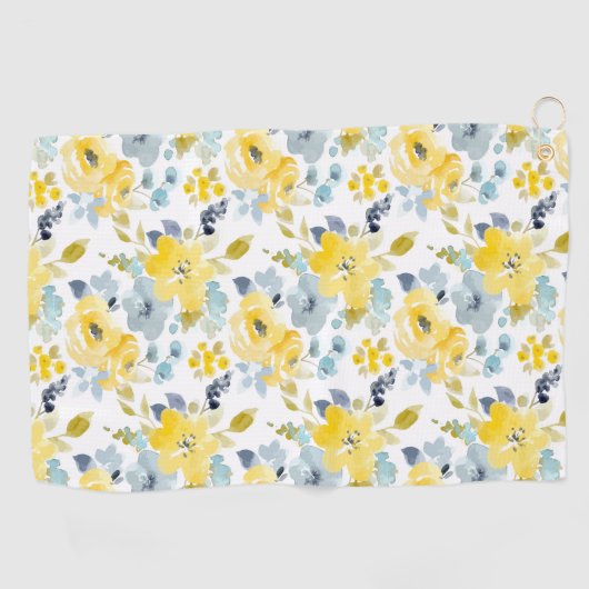 Serviette De Golf Motif jaune et bleu d'aquarelle (Horizontal)