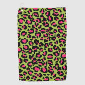 Serviette De Golf Motif léopard en framboise sur Lime Green (Devant)