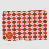 Serviette De Golf Motif monogramme argyle rouge rose et marron (Horizontal)