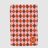 Serviette De Golf Motif monogramme argyle rouge rose et marron (Devant)