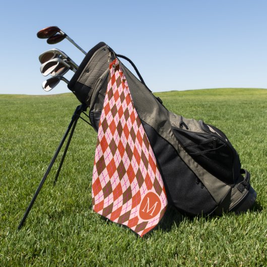 Serviette De Golf Motif monogramme argyle rouge rose et marron (Vert)