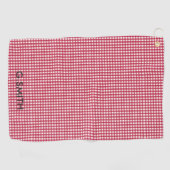 Serviette De Golf Motif Monogramme rouge et blanc Checker (Horizontal)