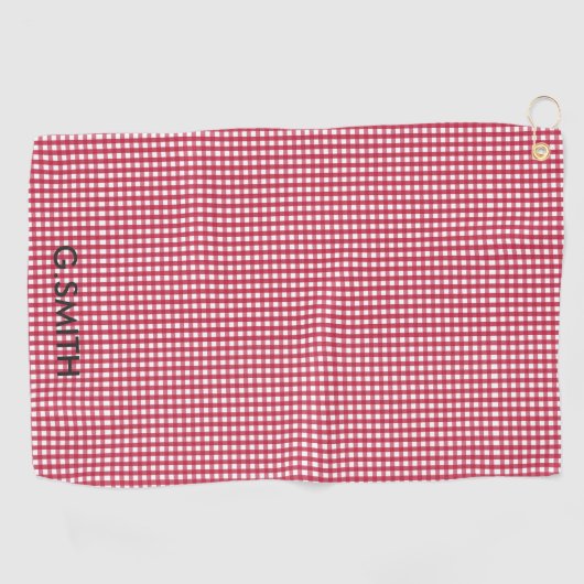 Serviette De Golf Motif Monogramme rouge et blanc Checker (Horizontal)