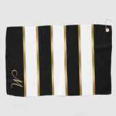 Serviette De Golf Motif noir blanc et or rayures (Horizontal)