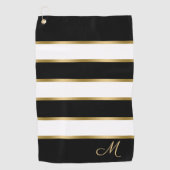 Serviette De Golf Motif noir blanc et or rayures (Devant)