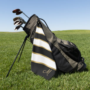 Serviette De Golf Motif noir blanc et or rayures