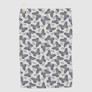 Serviette De Golf Motif papillon bleu foncé sur arrière - plan gris