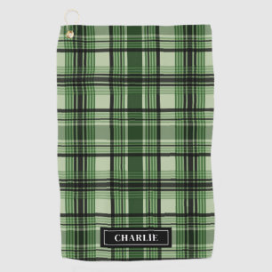 Serviette De Golf Motif Plaid Vert Et Noir Avec Nom Personnalisé
