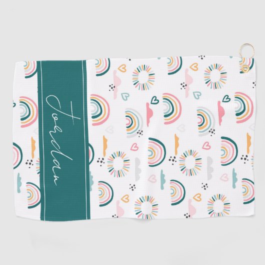 Serviette De Golf Motif Rainbows & Hearts (Horizontal)