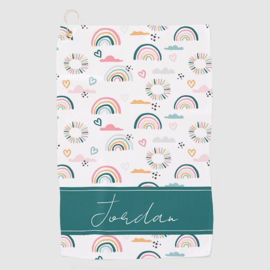 Serviette De Golf Motif Rainbows & Hearts (Devant)