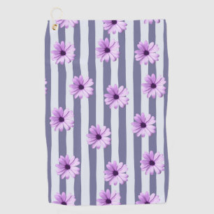 Serviette De Golf motif rayé avec marguerites violettes