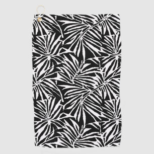 Serviette De Golf Motif Répétant à feuilles tropicales noires et bla