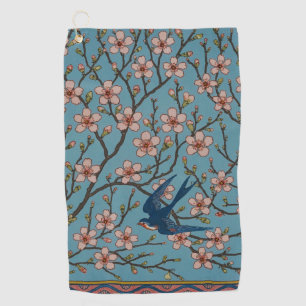Serviette De Golf Motif rétro de l'hirondelle à fleurs bleues par Wa