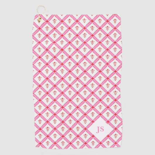 Serviette De Golf Motif Rose et Rouge Féminin avec Initiales (Devant)