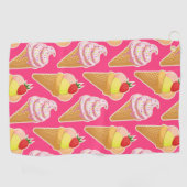 Serviette De Golf Motif rose Kawaii avec crème glacée aux fraises (Horizontal)