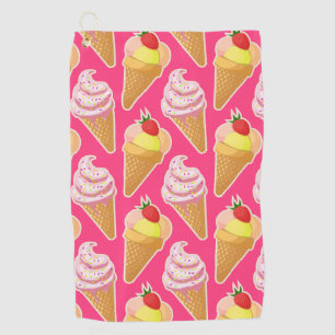 Serviette De Golf Motif rose kawaii avec glace à la fraise