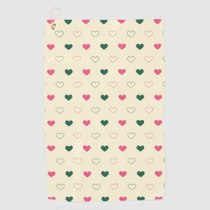 Serviette De Golf Motif sans couture - Cœurs roses et verts sur fond