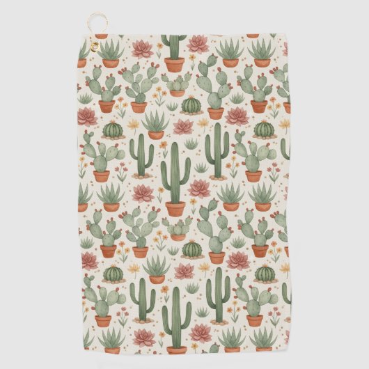Serviette De Golf Motif sans couture de cactus de désert succulent (Devant)