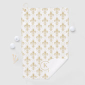 Serviette De Golf Motif sans soudure à fleur de lis or sur blanc (En situation)