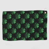 Serviette De Golf Motif Shamrock brillant vert foncé sur noir (Horizontal)