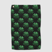 Serviette De Golf Motif Shamrock brillant vert foncé sur noir (Devant)