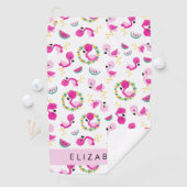 Serviette De Golf Motif tropical, Flamants roses, Fleurs, Votre Nom (En situation)