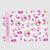 Serviette De Golf Motif tropical, Flamants roses, Fleurs, Votre Nom (Horizontal)
