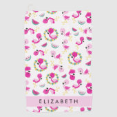 Serviette De Golf Motif tropical, Flamants roses, Fleurs, Votre Nom (Devant)