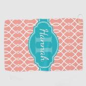 Serviette De Golf Motif Turquoise Monogramme rose blanc élégant (Horizontal)