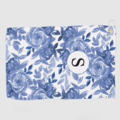 Serviette De Golf Motif végétal bleu monogramme (Horizontal)