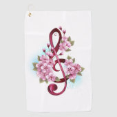 Serviette De Golf Musical treble clef notes with sakura flowers (Devant)