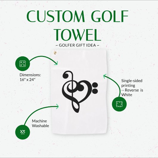 Serviette De Golf Musicien Coeur de musique - Treble Bass Clef