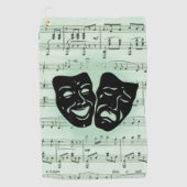 Serviette De Golf Musique verte et masques grecs de théâtre (Devant)