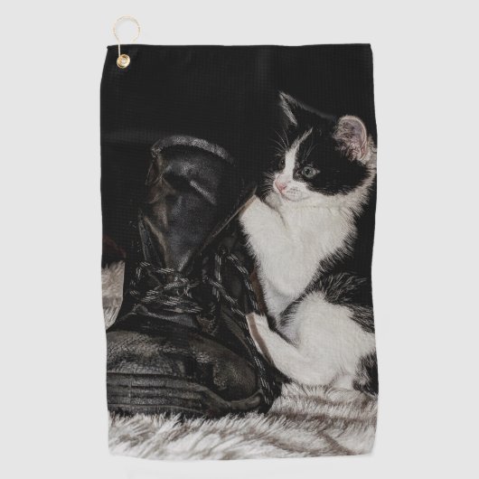 Serviette De Golf Naughty chat noir et blanc (Devant)