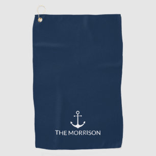Serviette De Golf Nautical Custom Boat Name blanc ancre marine bleu