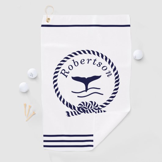 Serviette De Golf Nautique nom côtier Voilier Baleine Marine Bleu (En situation)