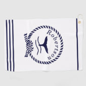 Serviette De Golf Nautique nom côtier Voilier Baleine Marine Bleu (Horizontal)