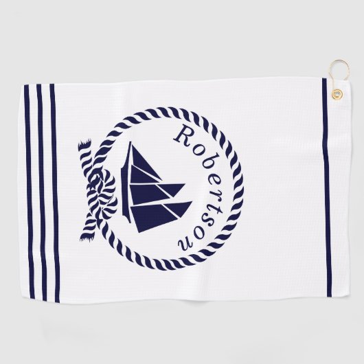 Serviette De Golf Nautique nom côtier Voilier Marine Bleu (Horizontal)